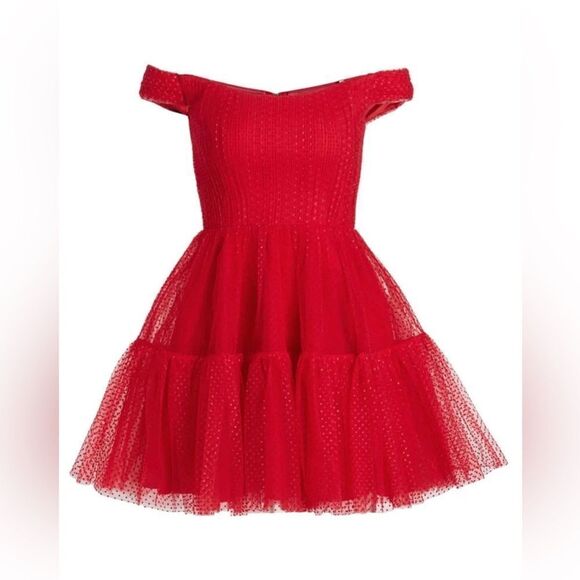 ML Monique Lhuillier Tulle Off The Shoulder Mini Dress size 6 - Picture 4 of 16